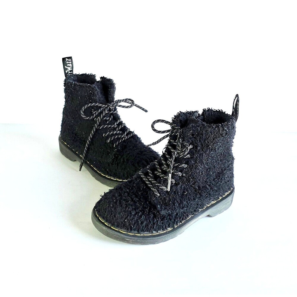 DR MARTENS Junior 1460 Pascal Tinsel Fur Lace Up Boots Black 12 29 Sparkly Girls